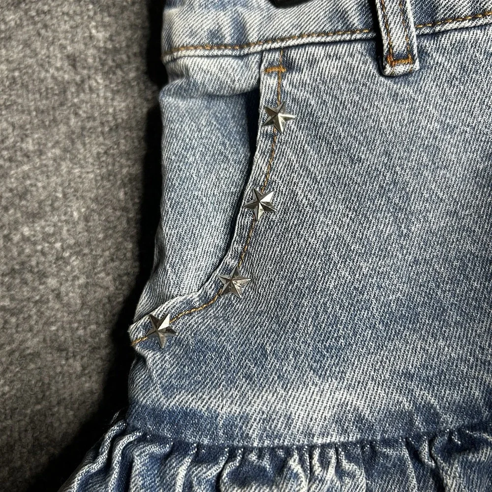 Social Collision Ruffle Denim‎ Skirt Y2k Size Medium Low Rise Star Stud